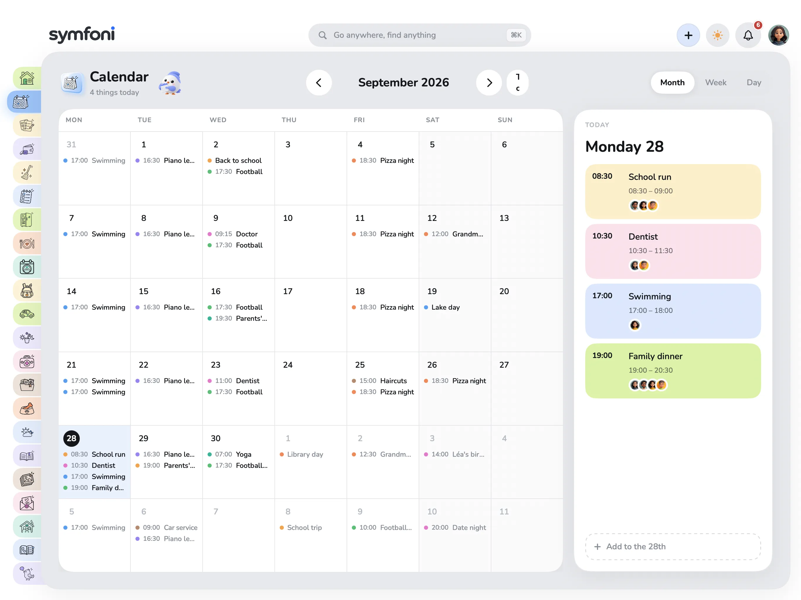 Symfoni sur un iPad Pro — Calendrier